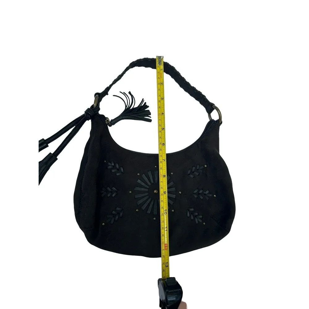 Tommy Hilfiger Y2K Black Suede Hobo Bag Tassel Studded Braided Strap Vintage